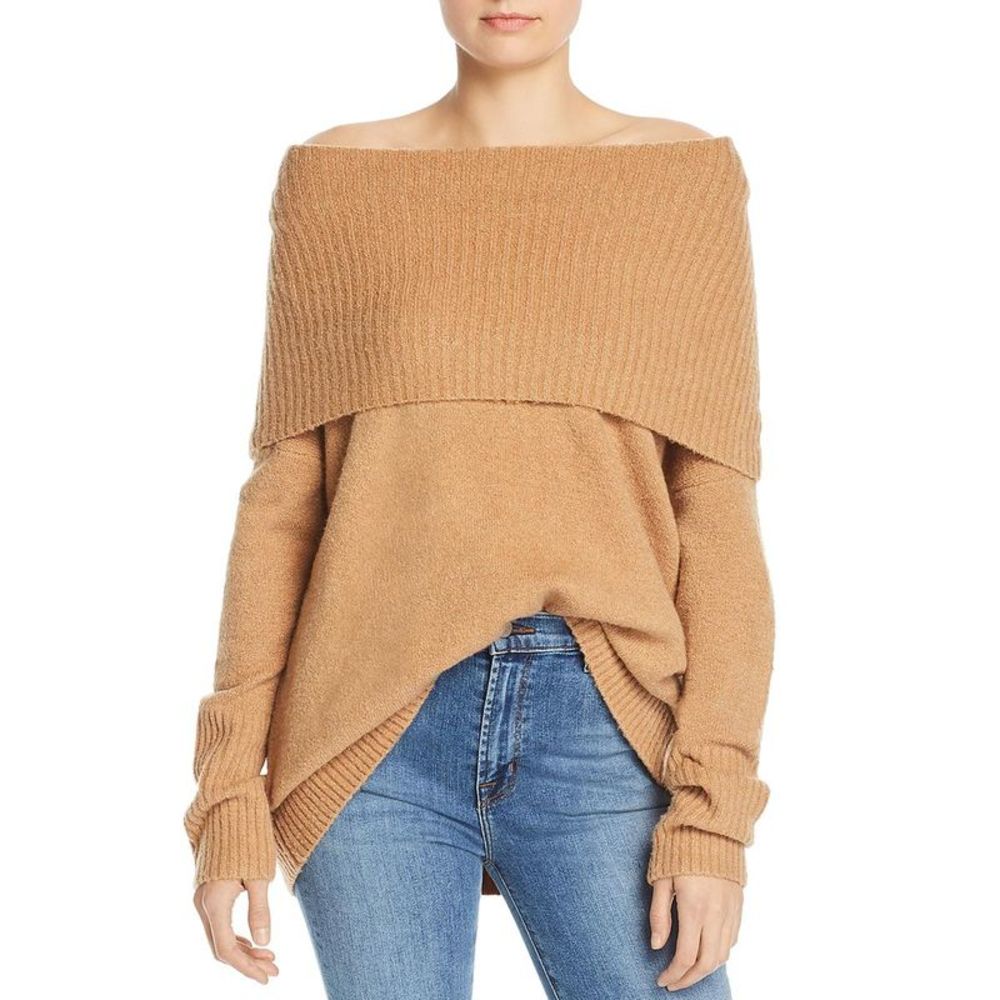 French Connection Womens Tan Off-the-Shoulder Casual Pullover Sweater Top NWT